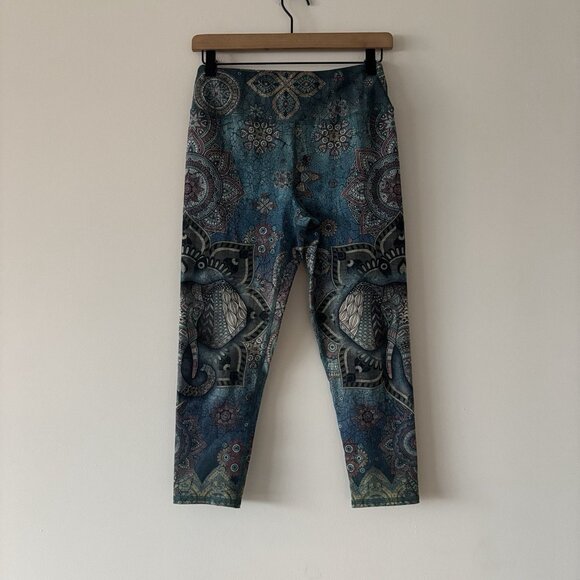 Evolution and Creation Yoga Leggings Size M Boho Hippie Floral Elephant Nature - Picture 3 of 16